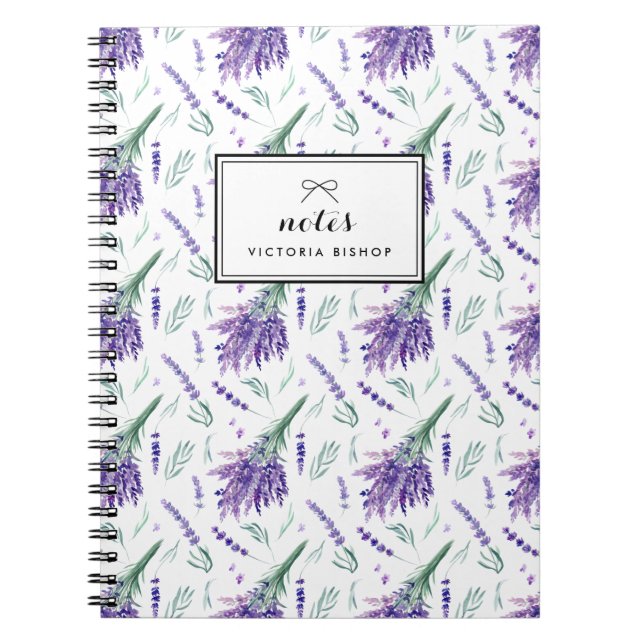 Watercolor Lavender Bouquet Pattern Personalised Notebook (Front)