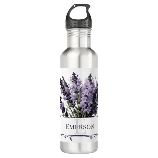 Watercolor Lavender Bouquet Personalised 710 Ml Water Bottle (Front)