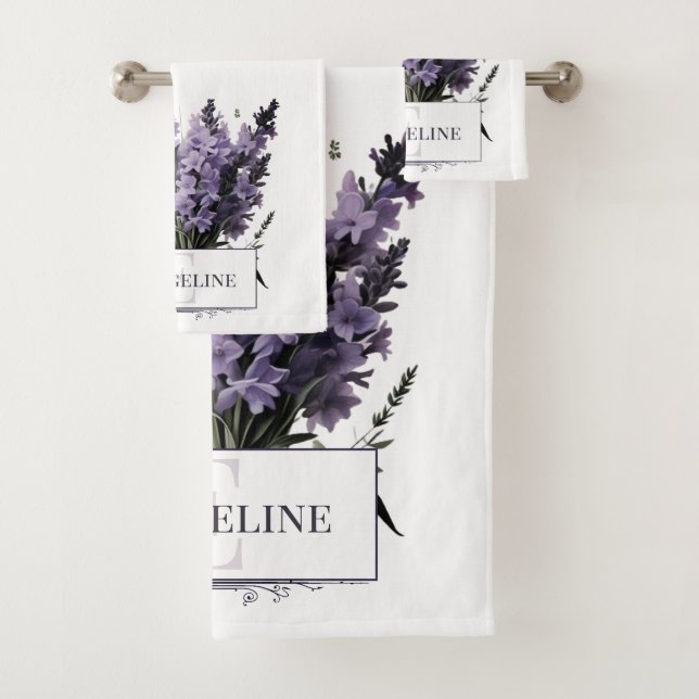 Watercolor Lavender Bouquet Personalised Bath Towel Set (Insitu)