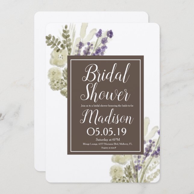 Watercolor Lavender Bouquet Rustic Bridal Shower Invitation (Front/Back)