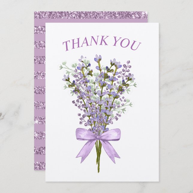 Watercolor Lavender Bouquet Thank You  (Front/Back)
