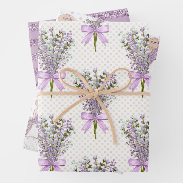 Watercolor Lavender Bouquet  Wrapping Paper Sheet (In situ)