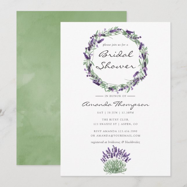Watercolor Lavender Bridal Shower Invitation (Front/Back)