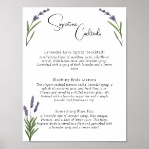 Watercolor Lavender Bridal Signature Drinks Menu Poster