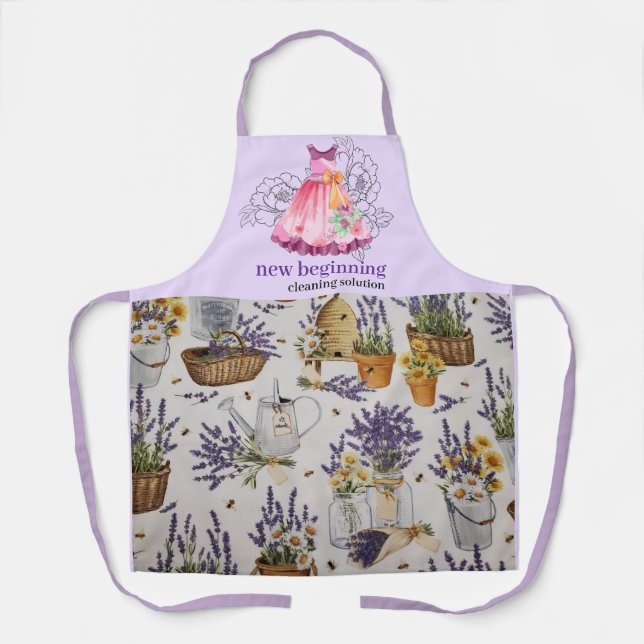 Watercolor Lavender Cleaning Service Apron Design (Front)