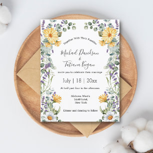 watercolor lavender,daisy,eucalyptus wedding  invitation