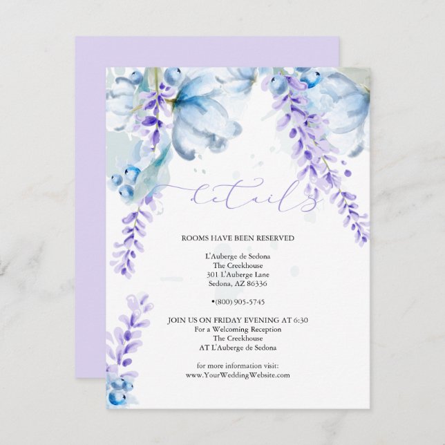 Watercolor Lavender Dusty Blue Wildflowers Invitation (Front/Back)