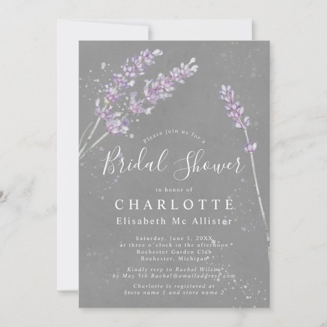 Watercolor lavender elegant bridal shower invitati invitation (Front)