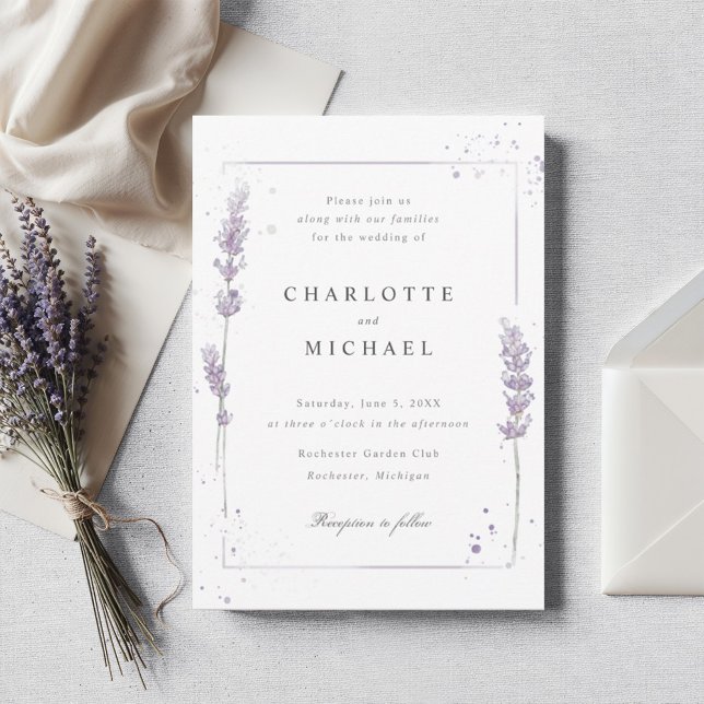 Watercolor lavender elegant wedding invitation (Elegant lavender wedding invitation with watercolor lavenders)