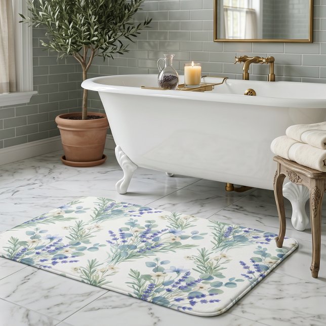 Watercolor Lavender & Eucalyptus Bath Mat (Creator Uploaded)