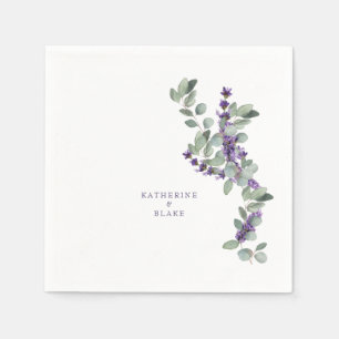 Watercolor Lavender & Eucalyptus Names Wedding  Napkin
