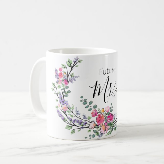 Watercolor lavender eucalyptus Pink Wild Rose Coffee Mug (Front Left)