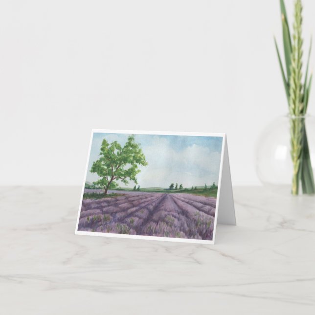 Watercolor Lavender Field Greeting Note Card (Front)