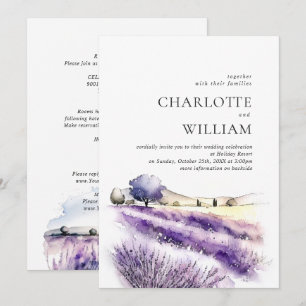 Watercolor Lavender Field Wedding All In One Invitation