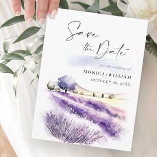 Watercolor Lavender Field Wedding Save the Date Postcard