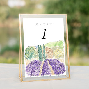 Watercolor Lavender Fields 5x7" Wedding Table No
