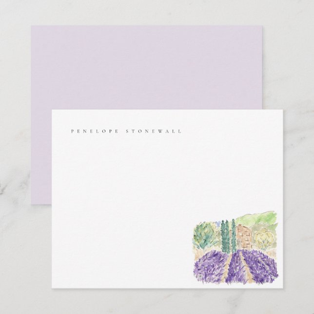 Watercolor Lavender Fields Personal Note Card (Front/Back)