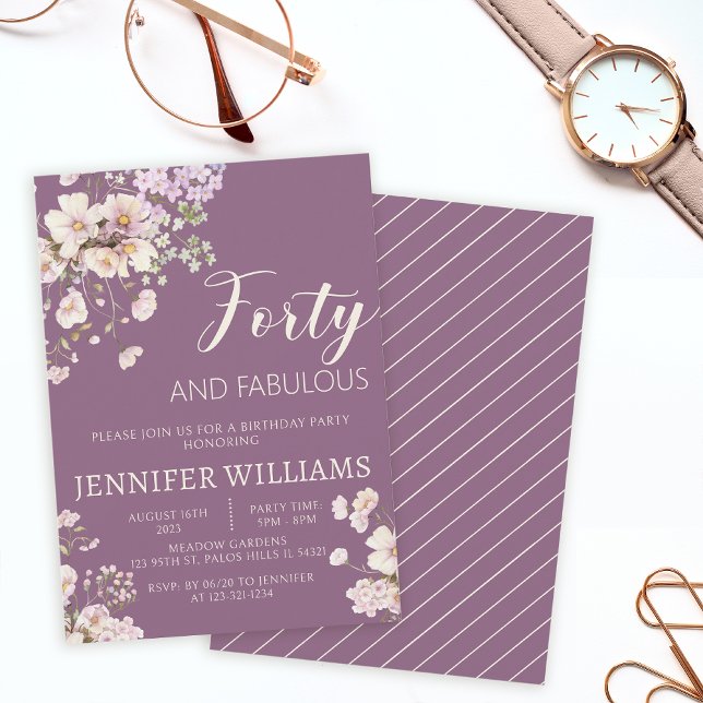 Watercolor lavender floral 40th 40s birthday invitation (Creator Uploaded)