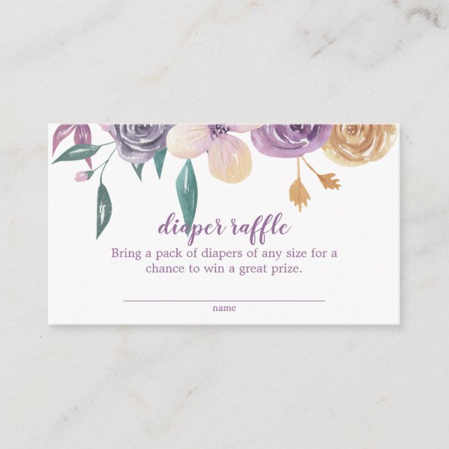 Watercolor Lavender Floral Baby Diaper Raffle Enclosure Card (Front)