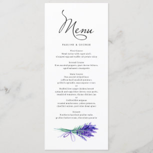 Watercolor Lavender Floral Bouquet Spring Wedding Menu