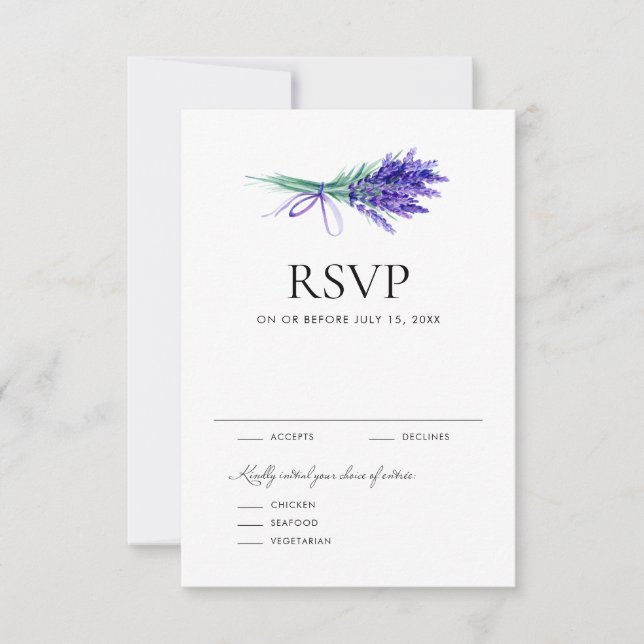 Watercolor Lavender Floral Bouquet Spring Wedding RSVP Card (Front)