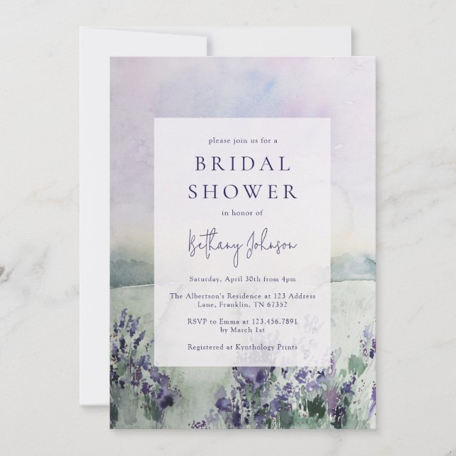 Watercolor Lavender Floral Bridal Shower Invitation (Front)