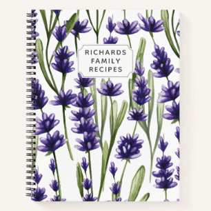 Watercolor Lavender Floral Cookbook Family Recipe Notebook