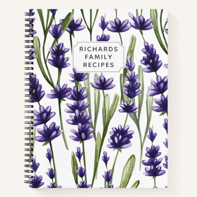 Watercolor Lavender Floral Cookbook Family Recipe Notebook (Front)
