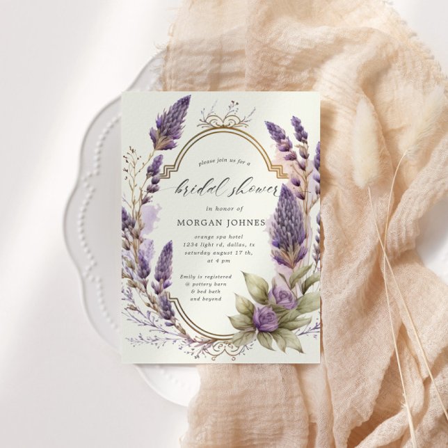 Watercolor Lavender Floral Regal Bridal Shower Invitation (Creator Uploaded)
