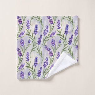 Watercolor Lavender Floral Seamless Pattern Bath Towel Set