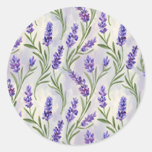 Watercolor Lavender Floral Seamless Pattern Classic Round Sticker