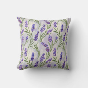Watercolor Lavender Floral Seamless Pattern Cushion