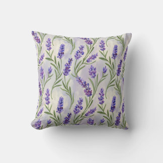 Watercolor Lavender Floral Seamless Pattern Cushion