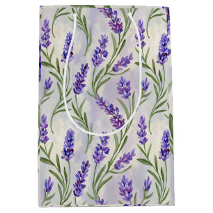 Watercolor Lavender Floral Seamless Pattern Medium Gift Bag