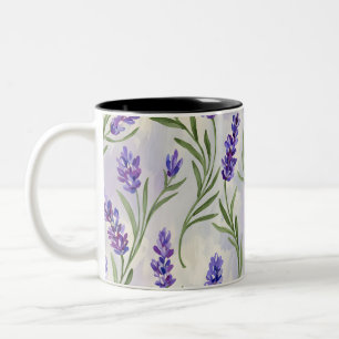 Watercolor Lavender Floral Seamless Pattern Two-Tone Coffee Mug