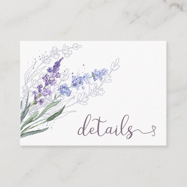 Watercolor Lavender Floral Wedding Details Enclosure Card (Front)