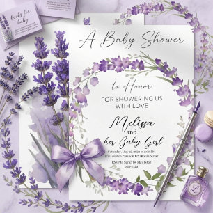 watercolor Lavender Floral Wreath Baby Shower Invitation