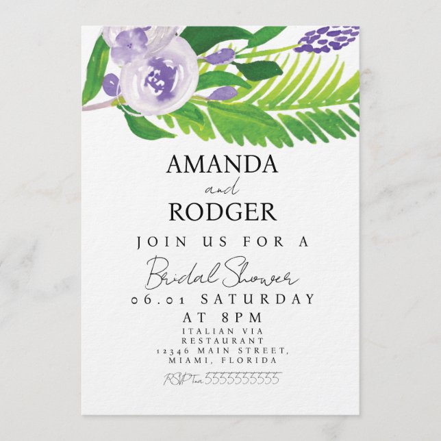 Watercolor Lavender Florals Bridal Shower Invitation (Front)