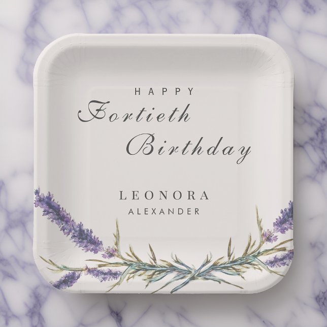 Watercolor Lavender Flower ANY Milestone Birthday Paper Plate (Creator Uploaded)
