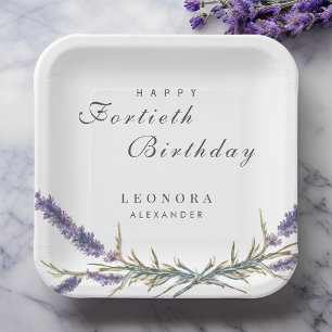 Watercolor Lavender Flower ANY Milestone Birthday Paper Plate