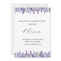 Watercolor Lavender Flower Baby Shower Invitation