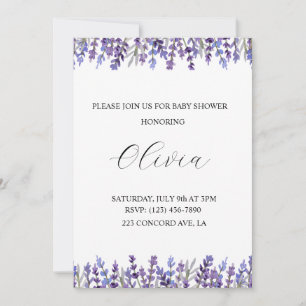 Watercolor Lavender Flower Baby Shower Invitation