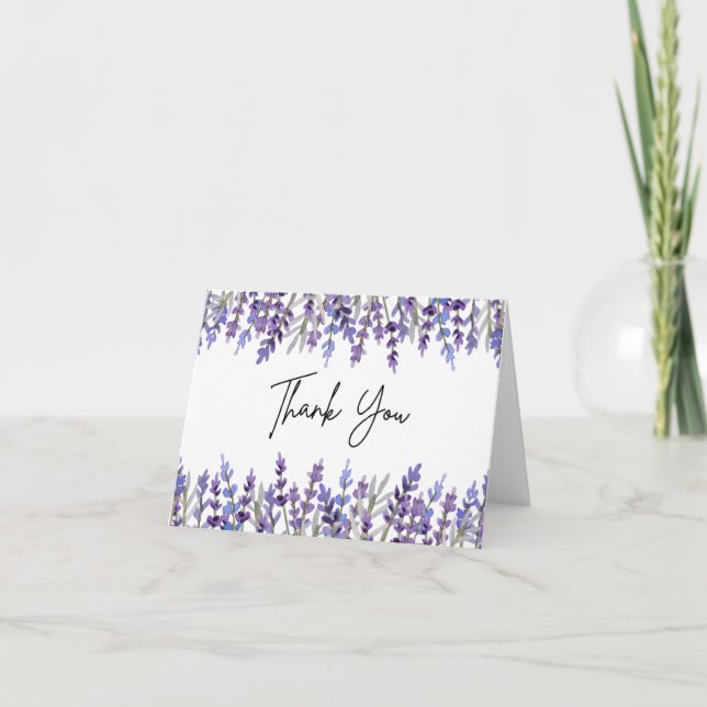 Watercolor Lavender Flower Thank You Card (Front)