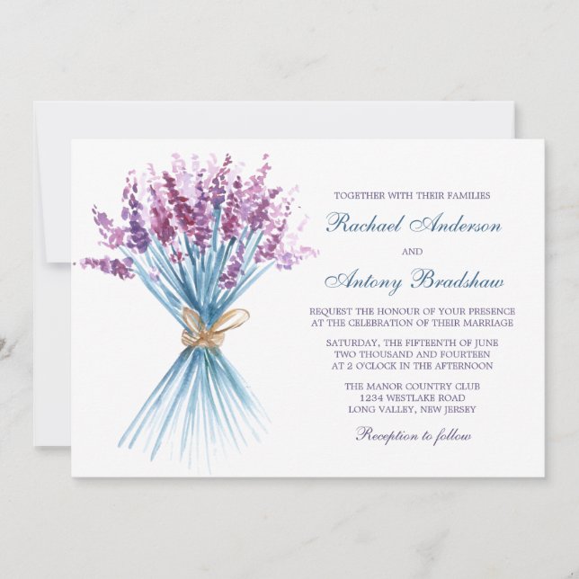 Watercolor Lavender Flower Wedding Invitation (Front)