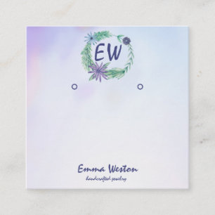 Watercolor Lavender Flower Wreath Earring Display Square Business Card