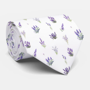 Watercolor Lavender Flowers and Leaves   Tie