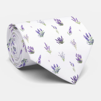 Watercolor Lavender Flowers and Leaves   Tie