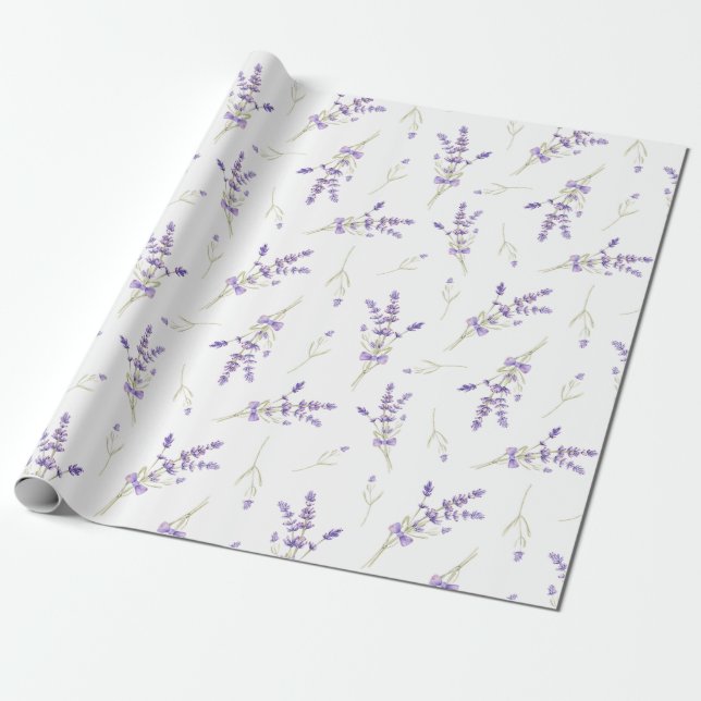 Watercolor Lavender Flowers and Leaves    Wrapping Paper (Unrolled)