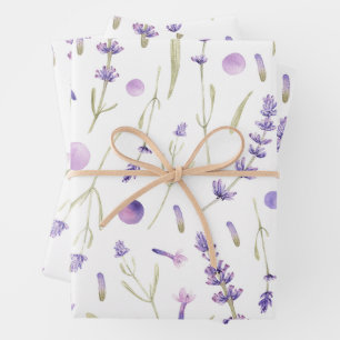 Watercolor Lavender Flowers and Leaves  Wrapping Paper Sheet