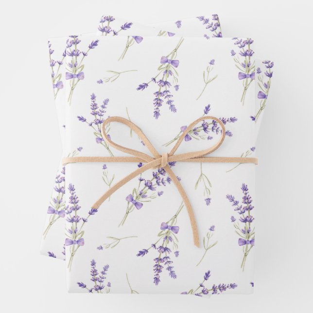 Watercolor Lavender Flowers and Leaves   Wrapping Paper Sheet (In situ)